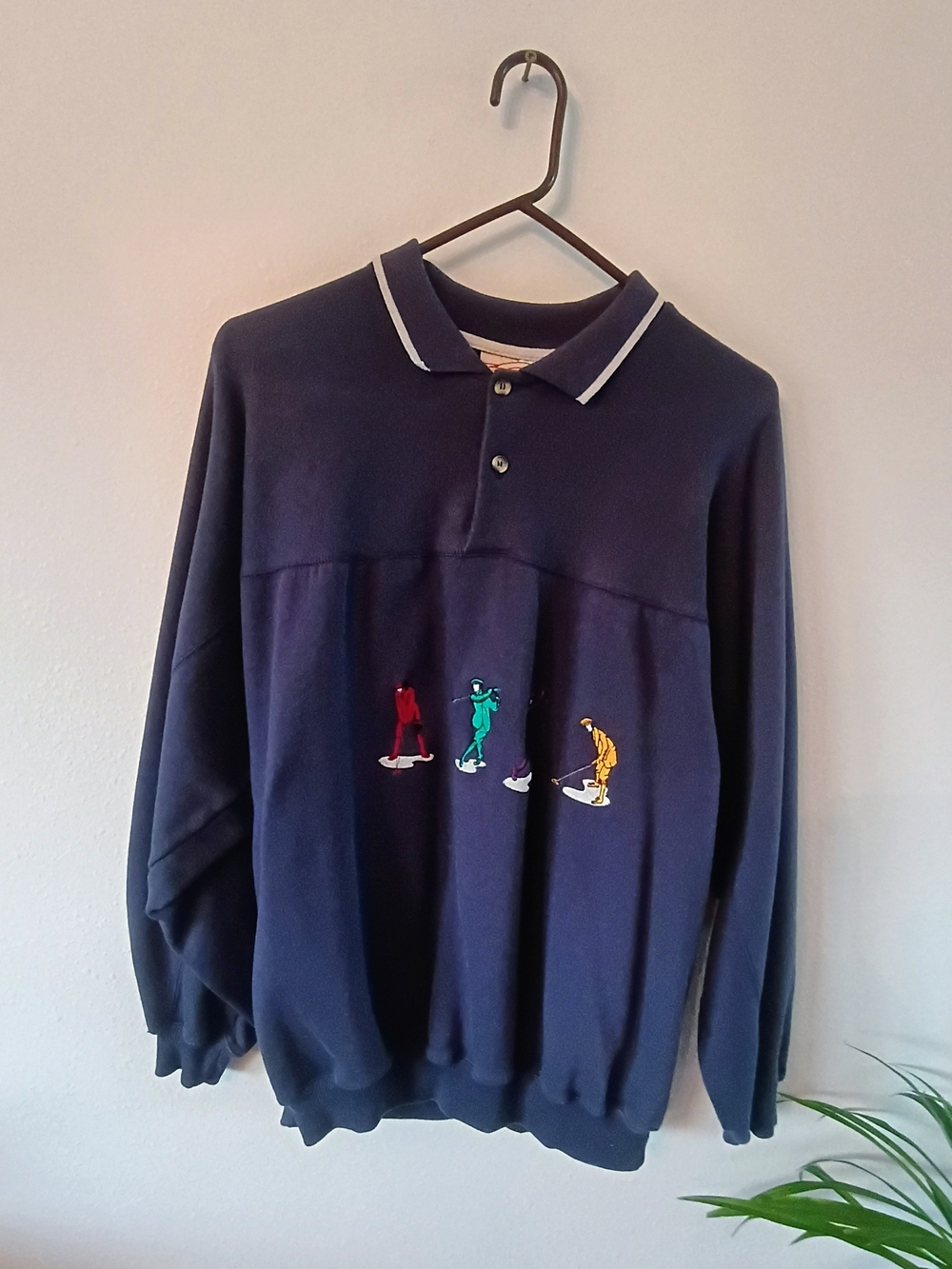 Vintage John Ashford Sport Golf Embroidered Polo Sweatshirt Navy Men's Large ⛳